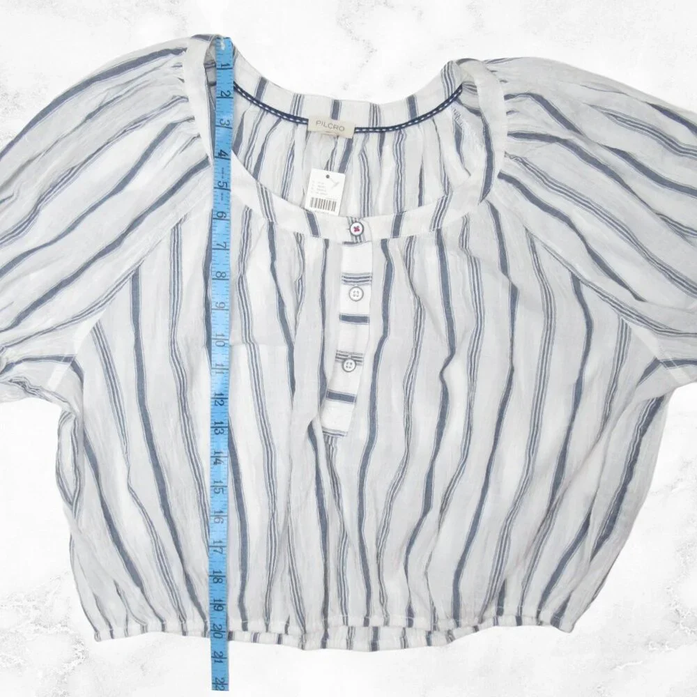 Anthropologie Pilcro Puff-Sleeve Blouse White + Blue Stripe L